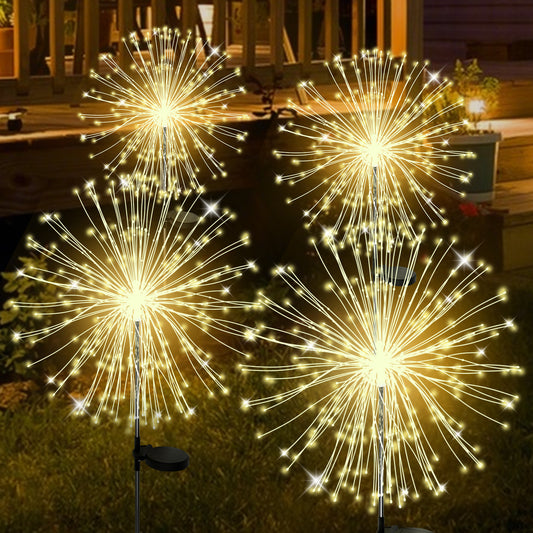 RICAN Solar Garden Lights, Outdoor Firework Lights Solar Powered, 4PCS DIY Yard Decorative Lights Waterproof, DIY Bendable Copper Wire for Outdoor Decor, Garden Decor, Outside Patio, Chiristmas Decor