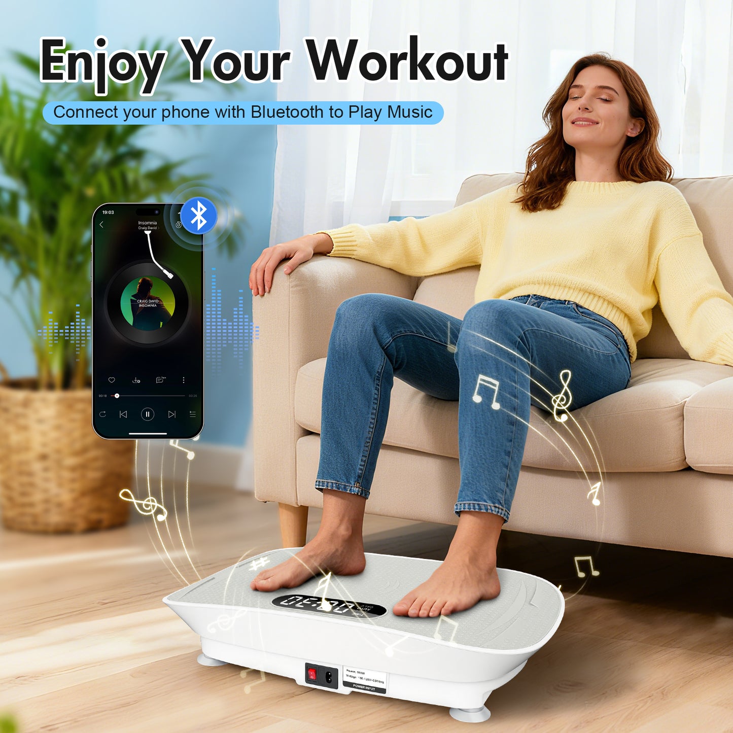 Vibration Plate Exercise Machine, 10 Auto & 10 Manual Speed Levels 300 lbs Capacity with Resistance Bands & Remote Ideal for Weight Loss, Fat Burning & Body Toning