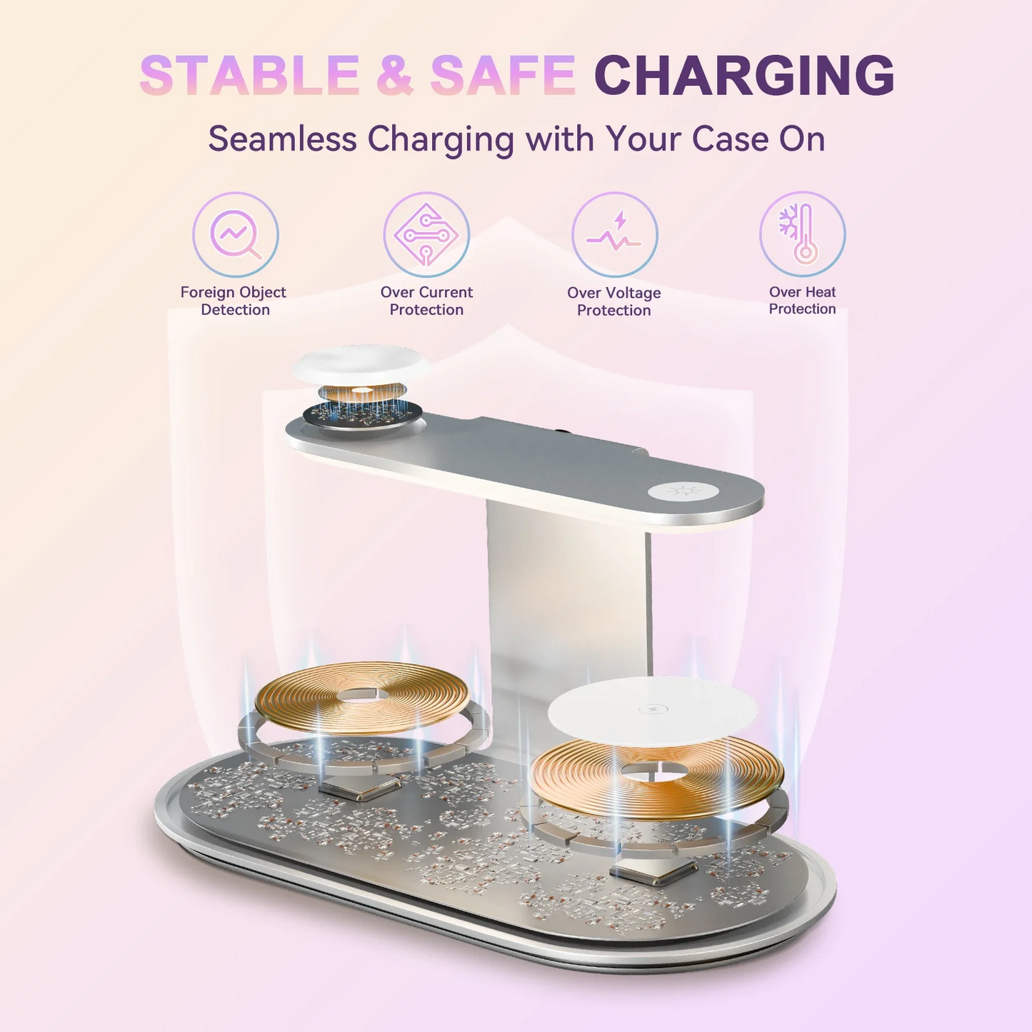 4 in 1 Charging Station, MagSafe Wireless Charger with Three Level soft Night Light, 15W Wireles Charging for iPhone