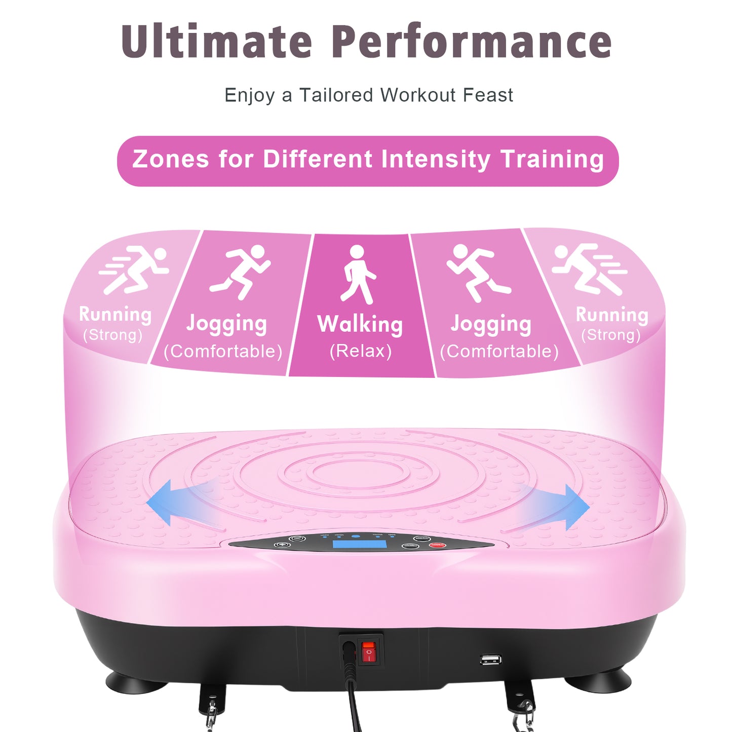 RICAN Vibration Plate Exercise Machine with Bluetooth, Resistance Bands, Loop Bands & Remote Control for Weight Loss Fat Burner, Pink