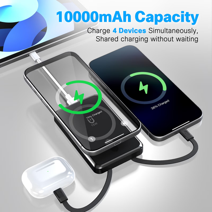 10000mAh Magnetic Wireless Power Bank Portable Charger, 22.5W Fast Charging Battery Pack with Type-C & Mobile Phone Charging Cables, for iPhone 12-17, Black