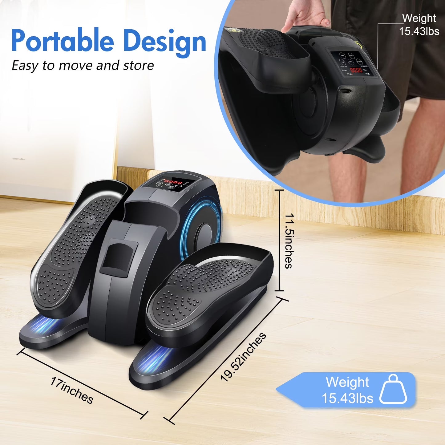 Rican Under Desk Elliptical, Electric Seated Foot & Leg Pedal Exerciser While Sitting for Seniors