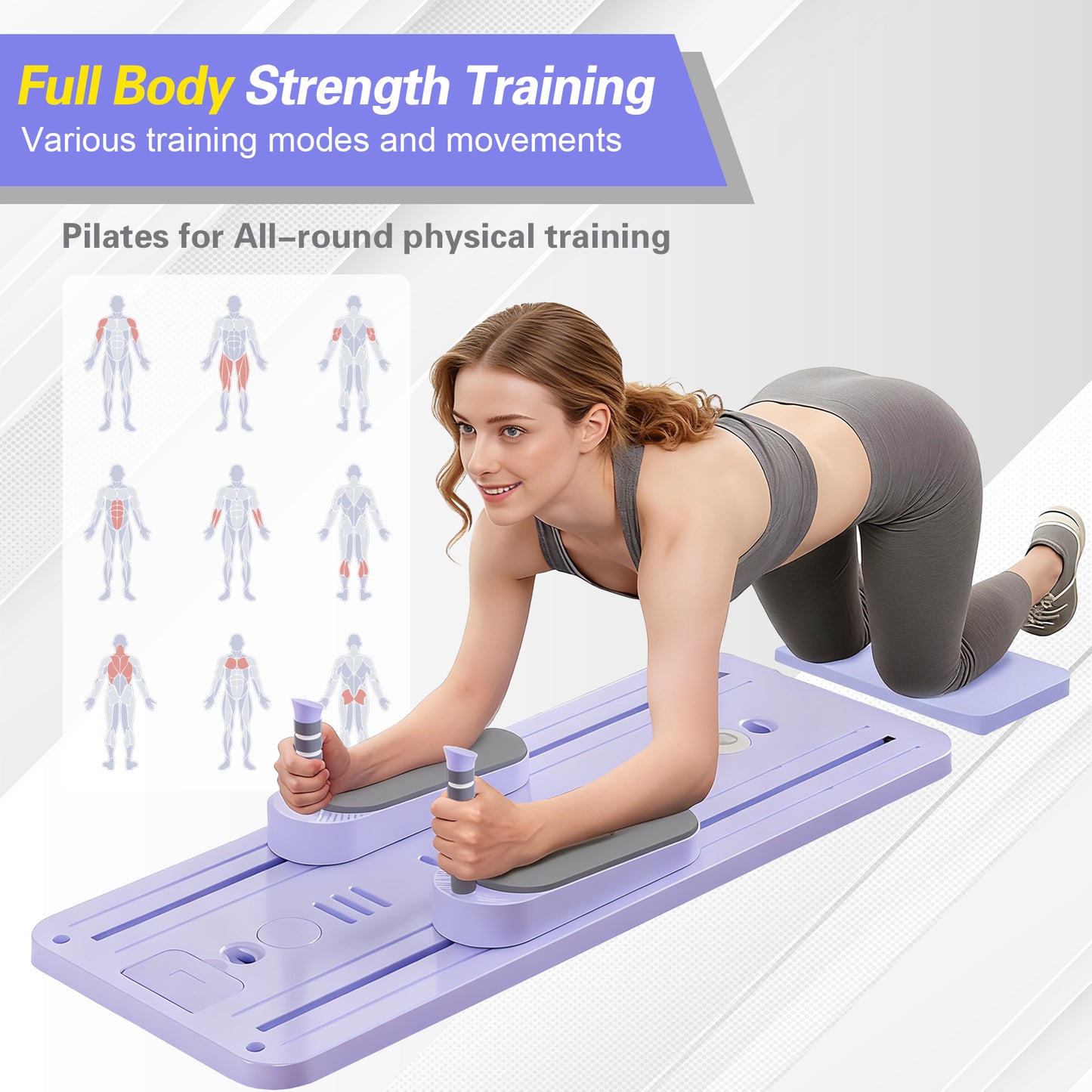 Rican Pilates Board, Portable Ab Board, Multifunctional Abdominal Board, Foldable Pilates Reformer Set, Sliding Equipment for Home with Timer, Purple