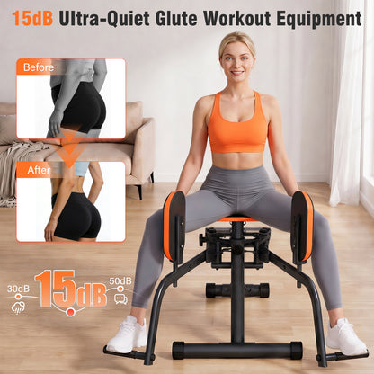 RICAN Hip Abductor Machine for Home Gym, 3-in-1 Inner Thigh Toner & Outer Thigh Sculptor, Adjustable Resistance Glute Machine, Booty Builder with Compact Leg Workout Equipment ¨C Black/Orange
