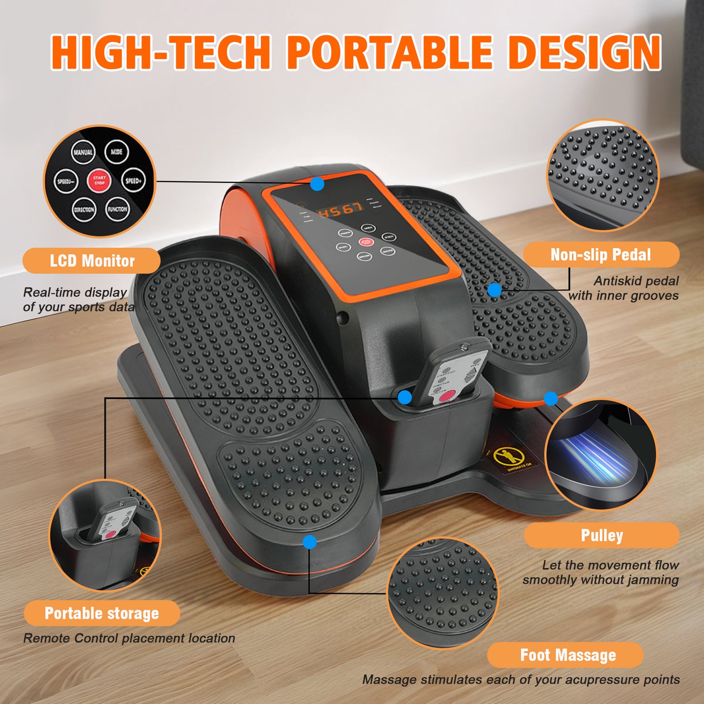 Under Desk Elliptical Machine, Quiet & Portable Leg Ellipse Exerciser with Remote Control & 12 Adjustable Speeds, Elliptical Exercise Machine with Dual Modes for Home Office Fitness