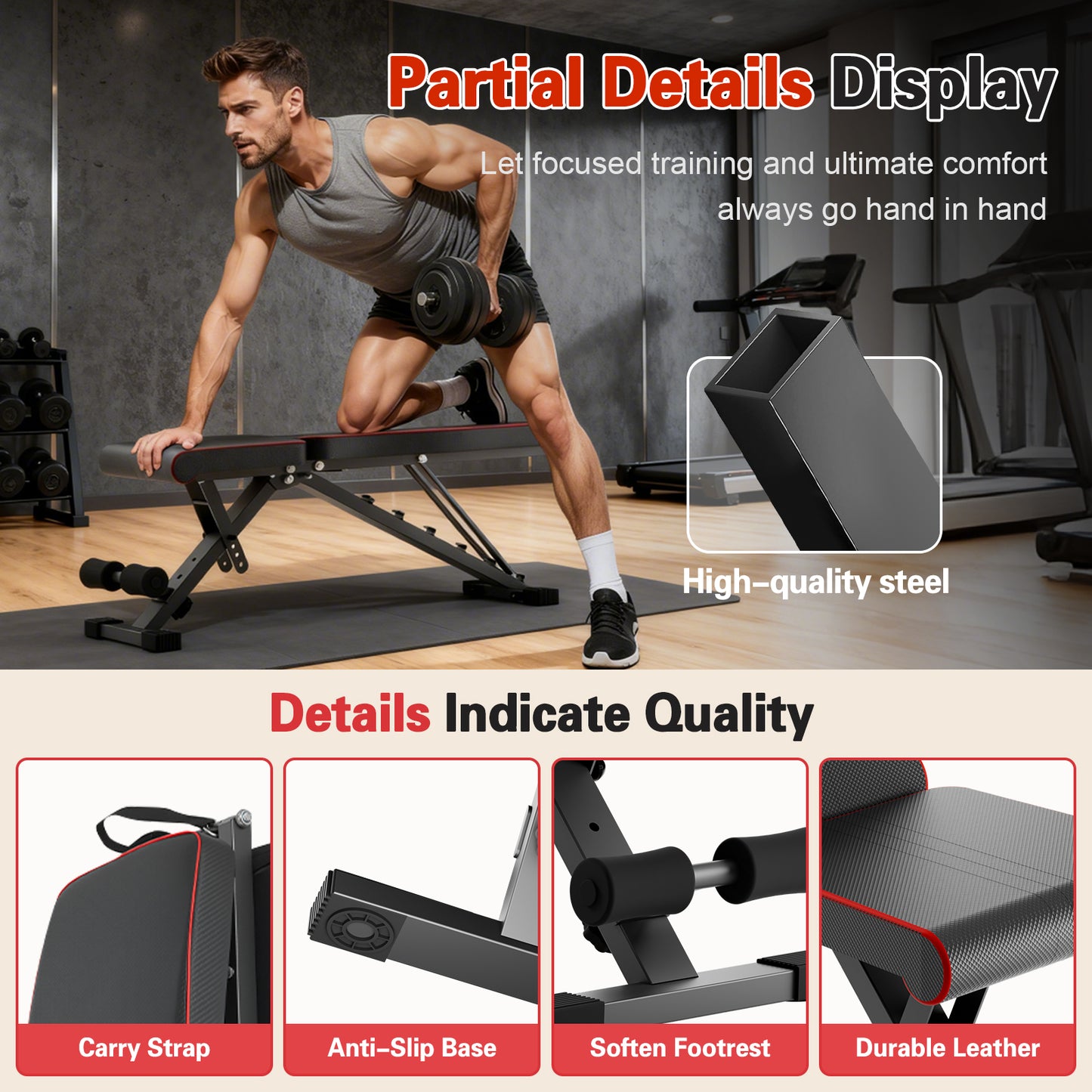 Weight Bench, Incline Bench Press for Full Body, 72 Training Angles Adjustable, 990 LBS Capacity & Foldable Design for Home Gym