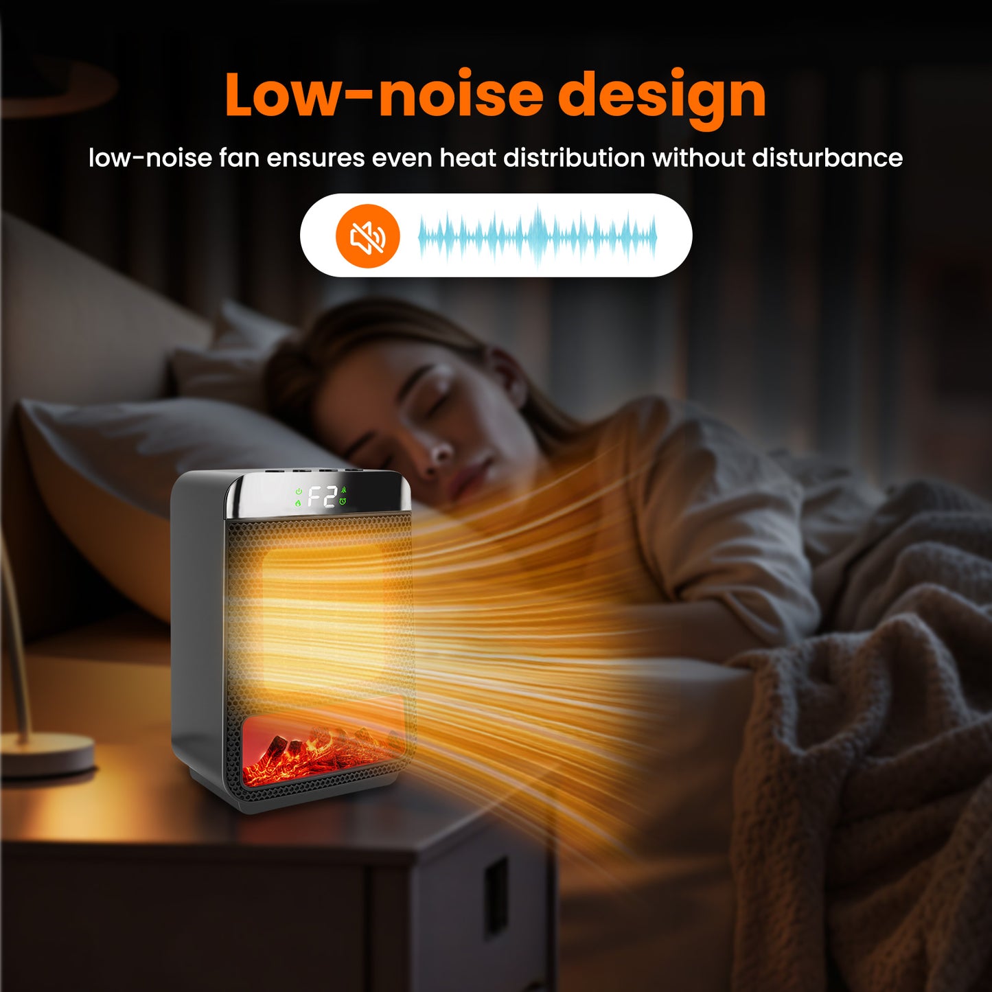 1500W Electric Heater with 3D Dynamic Flame, Indoor Tabletop Heater with Safety Protection & Timer, Low-Noise Space Heater Fan for Home, Bedroom, Office