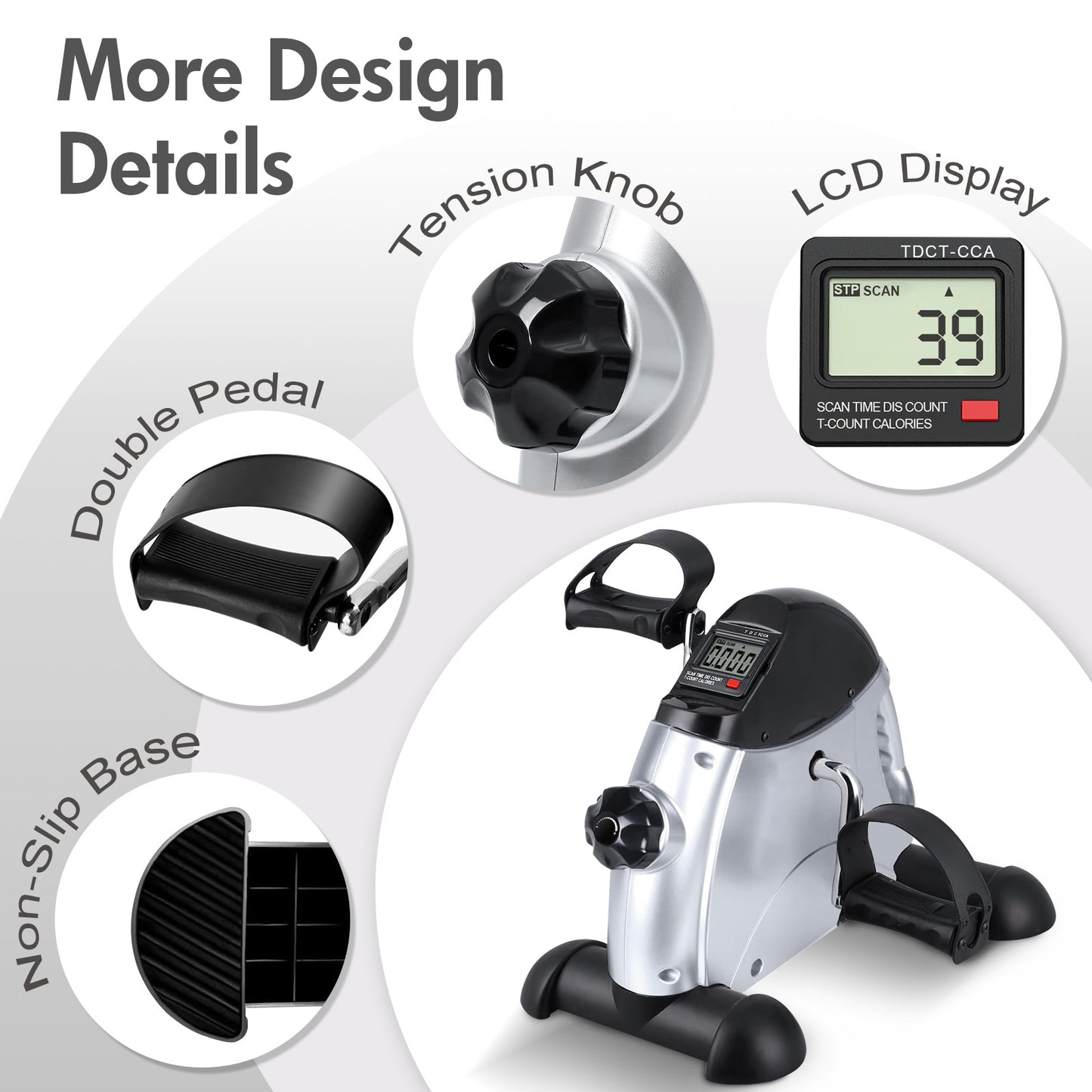 Under Desk Bike Pedal Exerciser, Mini Cycle Exercise Bike, Portable Leg Exerciser with Digital Display for Home