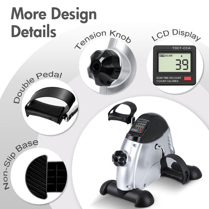 Under Desk Bike Pedal Exerciser, Mini Cycle Exercise Bike, Portable Leg Exerciser with Digital Display for Home