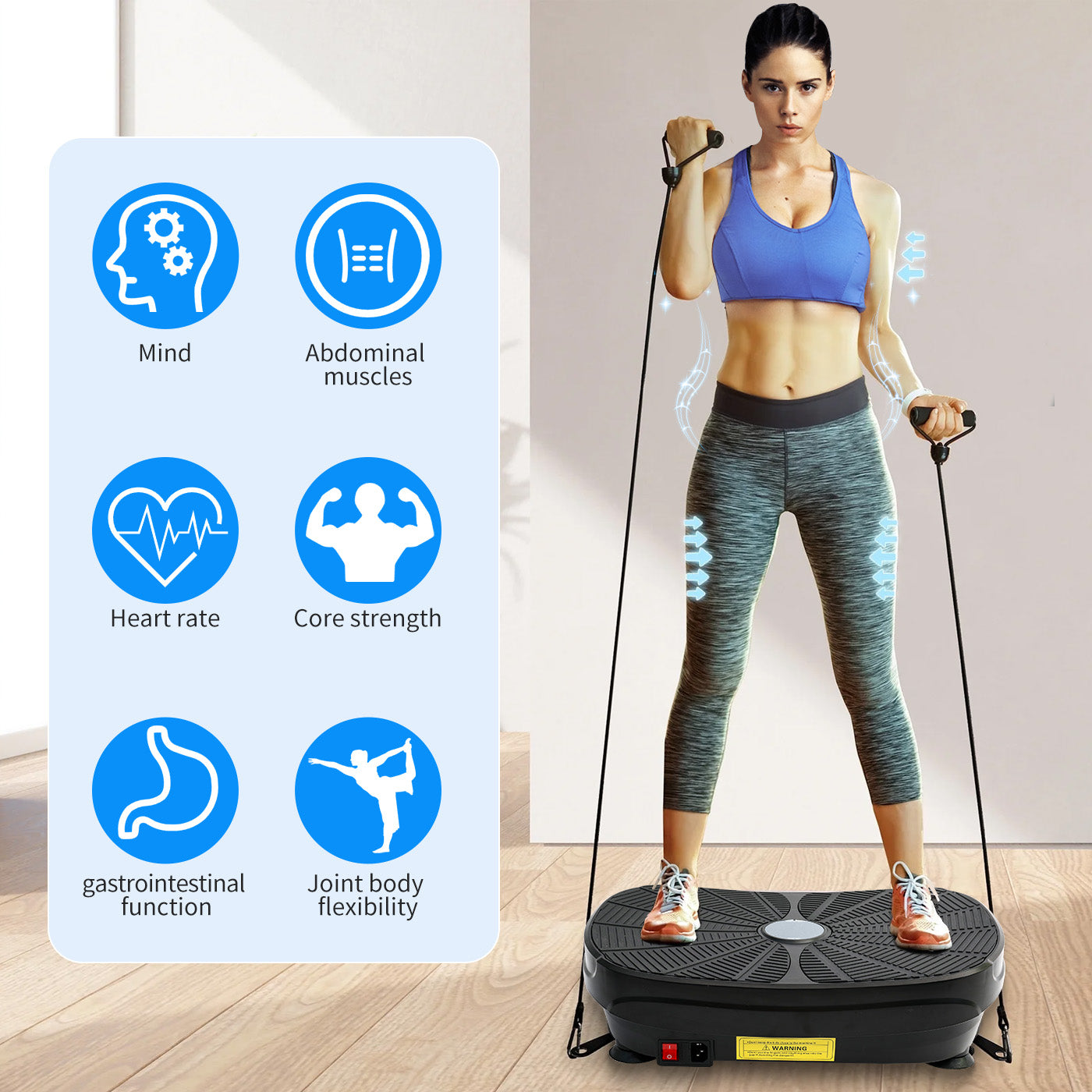 Vibration Plate Exercise Machine, Lymphatic Drainage Machine, Whole Body Workout Resistance Bands, Remote Control for Home Weight Loss and Training