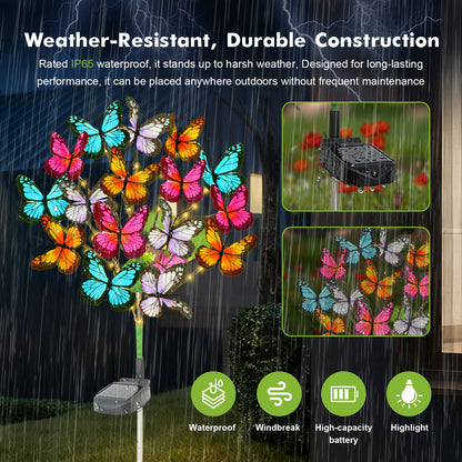 TopZoo Solar Garden Stake Lights, 2 PCS Decorative Solar Lights Outdoor with 43 LED 17 Butterfly Flower Garden Decor Waterproof, Outdoor Decor for Yard Patio Lawn Christmas