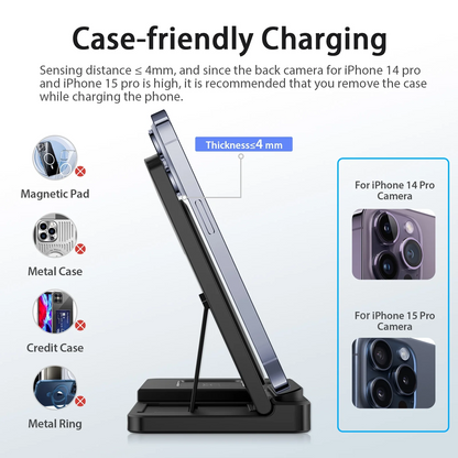 Wireless Charger Station for iPhone16 15 14 13 12 11 8 XS XR & Samsung Galaxy, 3 in 1 Charging Station for AirPods 3 2 Pro & iWatch Series ,Magnetic Wireless Charger Black