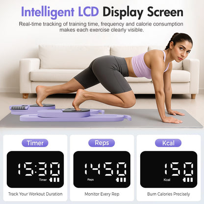 Pilates Board, Multifunctional Abdominal Board, Removable Abdominal Trainer with LED for Home, Sliding Workout Equipment with Knee Protected