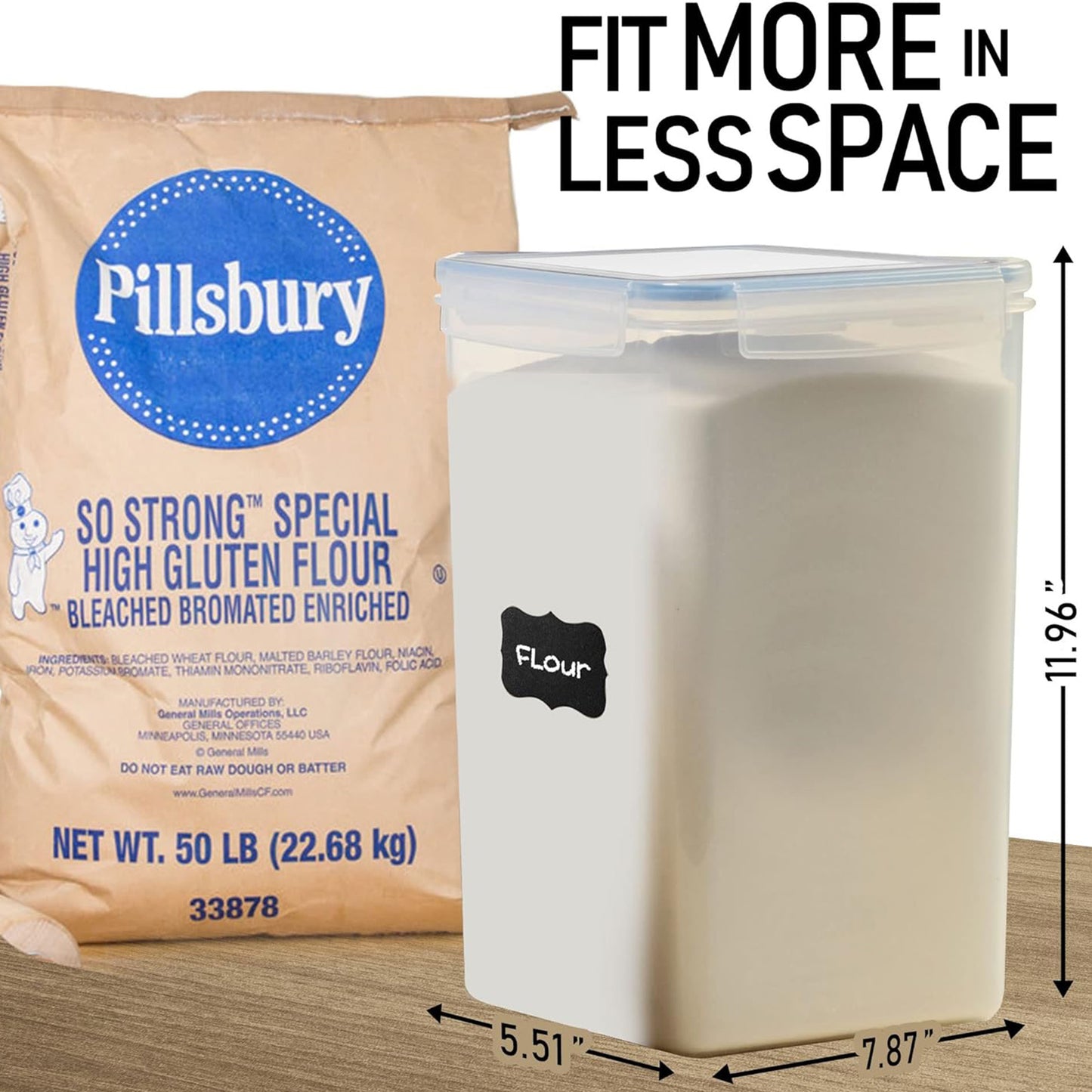 8.5L/287Oz Airtight Cereal Container Flour Storage with Lids, Extra Large Food Storage Containers Pantry with Measuring Cups, Chalkboard Labels and Marker for Kitchen Organization, 2 Pack