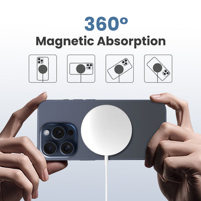 Wireless Charger, Fast Charging Pad for iPhone, Mag safe Charger Compatible with iPhone 17 16 15 14 13 12 Series, Magnetic Portable Charger for AirPods 4 3 2 Pro, White