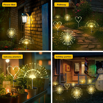 RICAN Solar Garden Lights Outdoor Decorative, 4 Pack Firework Garden Stake Lights Solar Powered, DIY Bendable Copper Wire Waterproof for Garden, Yard, Patio, Flower Bed, Chiristmas Decor