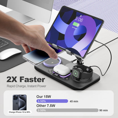 7 in 1 Wireless Charger for iPhone Airpods iWatch, Foldable Magnetic Charging Station For Apple Multiple Devices, Travel Charging Pad Dock Compatible with Apple 12 and above series