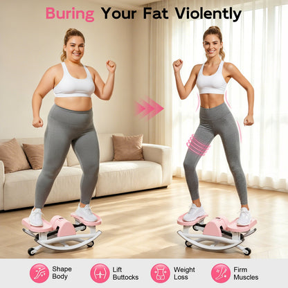 RICAN Smart Lateral Rocking Fitness Stepper, Low-Impact Portable Exercise Stepper with Digital Monitor, Resistance Bands & Floor Mat, Pink