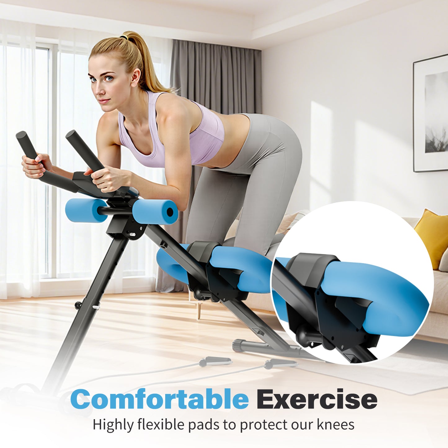 ALSO GO Ab Machine, Adjustable Ab Trainer Machine, Abdominal Workout Equipment with LED Display, 300 lb Foldable Abdominal Core Equipment with Resistance Bands, Blue