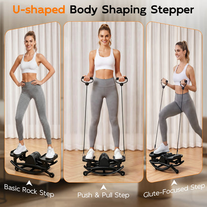 RICAN Smart Lateral Rocking Fitness Stepper, Low-Impact Portable Exercise Stepper with Digital Monitor, Resistance Bands & Floor Mat, Black