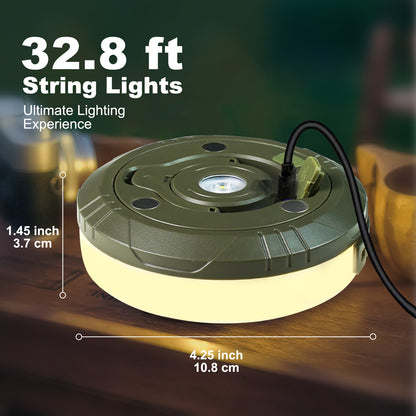 BAOKALER 2 Pack Camping String Lights Retractable, 32.8ft Outdoor Camping Lanterns with 5 Lighting Modes, 2000MAH Camping Lights Rechargeable, USB, Waterproof