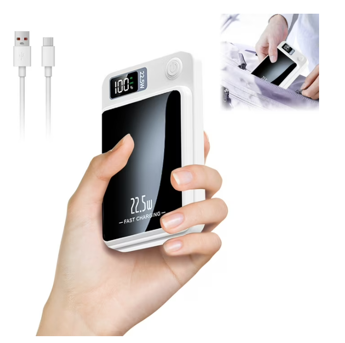 Wireless Power Bank, 5000mAh Magnetic Portable Charger with LED Power Display, Fast Charging 22.5W Battery Pack, Suitable for Outdoor Travel Emergency Backup Power Bank, White