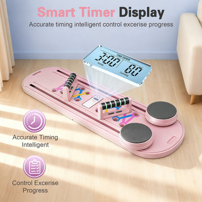 RICAN Foldable Pilates Board, Pilates Reformer Set, 15-in-1 Multifunctional Abdominal Board, Adjustable Push-Up Handles, Full Body Workout Equipment for Home, Pink