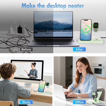 Wireless Charger,3in1 Charging Station Compatible for iPhone,Wireless Charger Stand Compatible for Apple Watch,iPhone 17 16 15 14 13 12 11 Pro Max Mini Plus SE X XS 8 Plus& AirPods,Green
