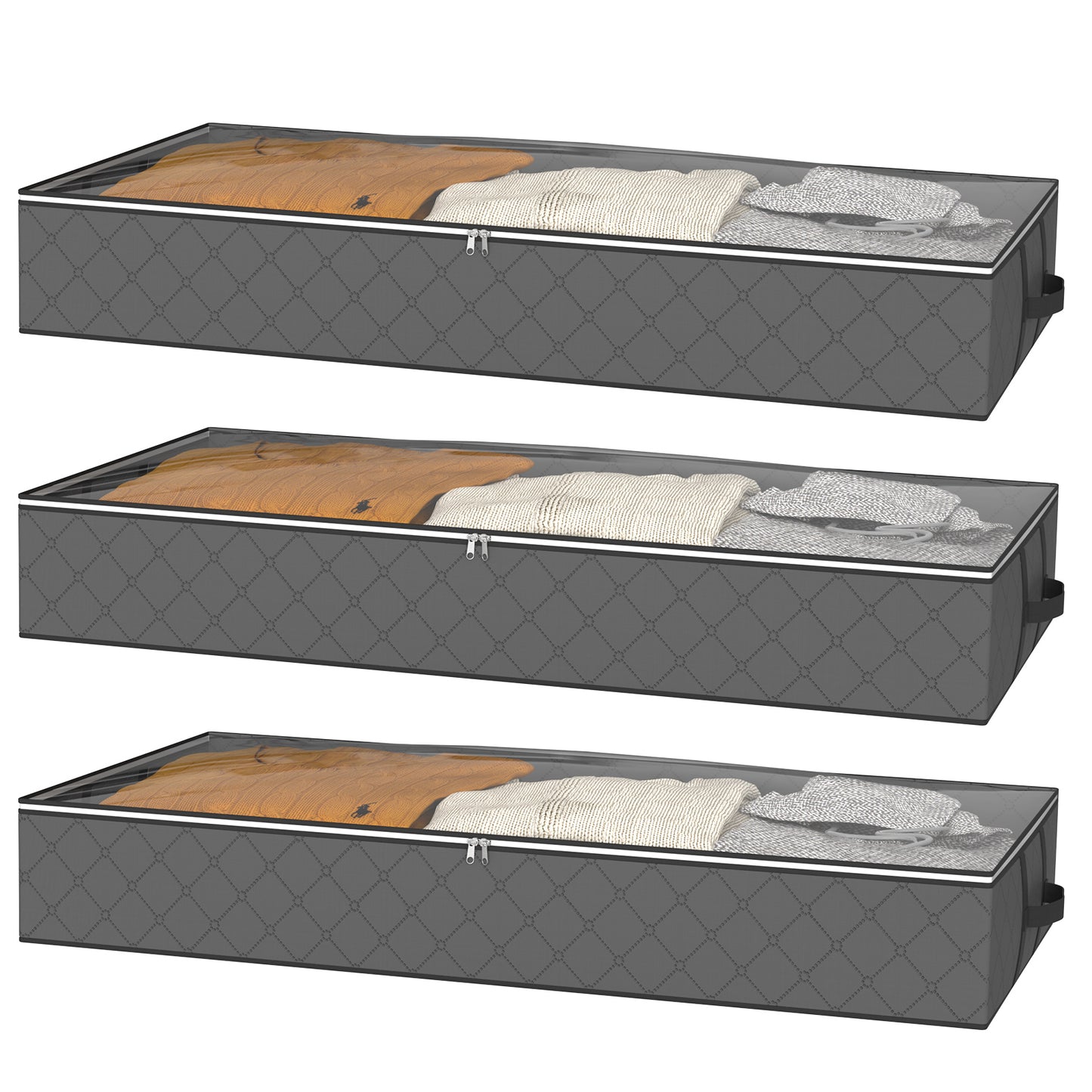 BAOKALER Underbed Storage Bag Adult Reinforced with Dual Handles, Gray, 3 Count, 3 Pack