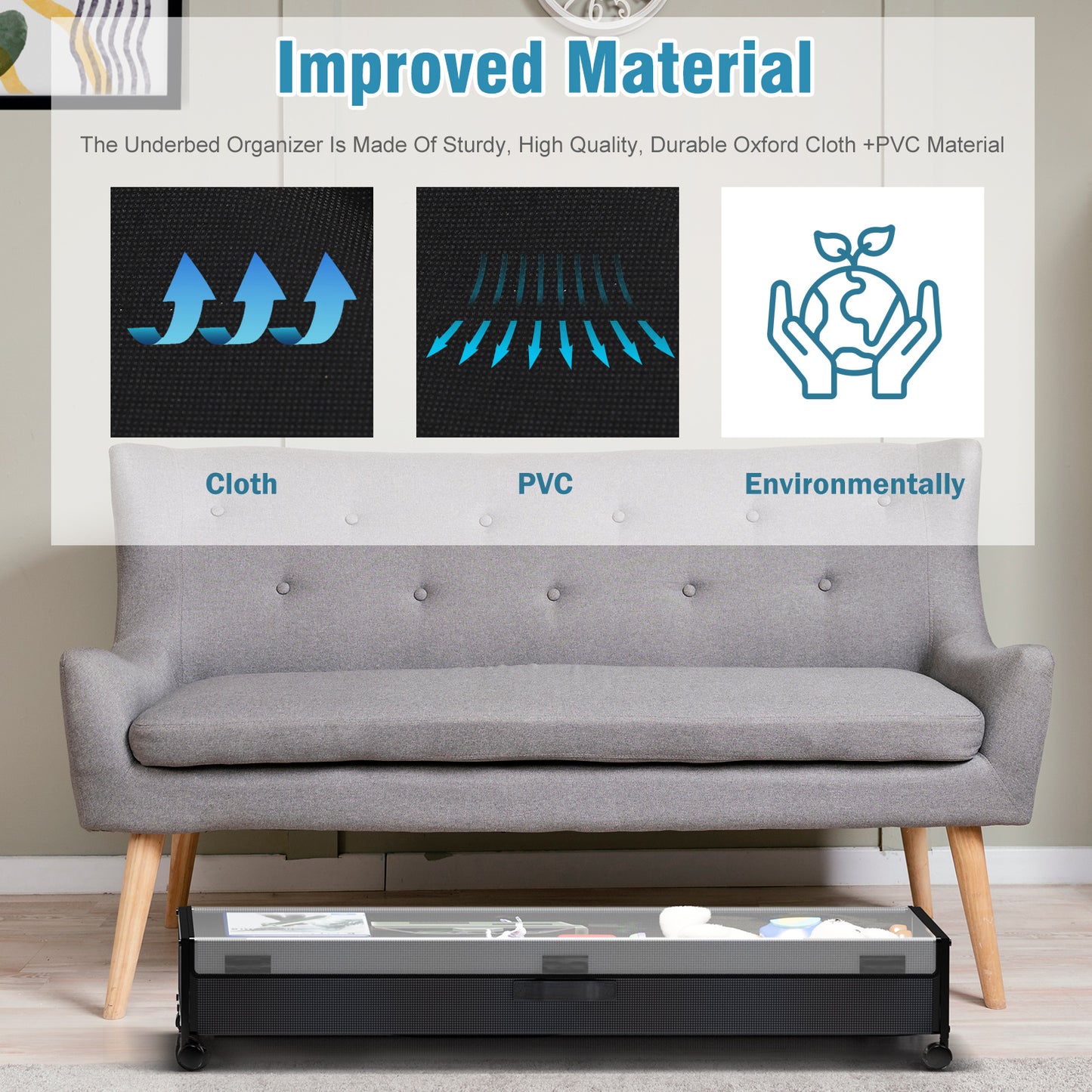 Under Bed Storage with Wheels, Under Bed Storage Containers, Under the Bed Storage Organizer with Clear Lids - Rolling Drawers & Bins for Clothes,Shoes,Toys, 2-Pack (Black)