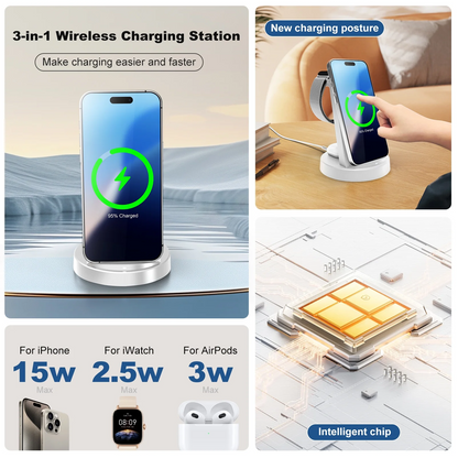 Wireless Charger, 18W Charging Station for iPhone 17 16 15 14 13 12, 3 in 1 Charging Stand for Airpods 4 3 2 Pro, for Apple Watch Series: 3 in 1 Charging Station for Apple Multiple Devices, White