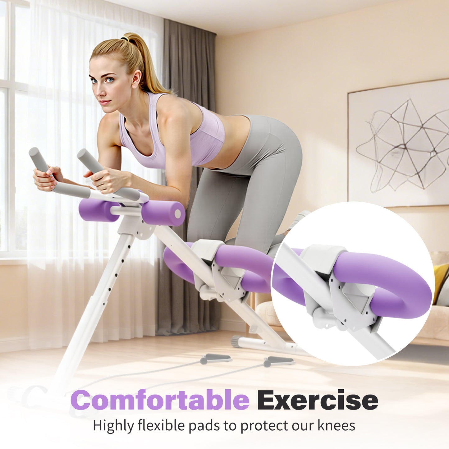 Rican Ab Machine, Foldable Abdominal Exercise Machine, Ab Workout Equipment with LCD Monitor, Abdominal Exercise Workout with Resistance Bands, Purple