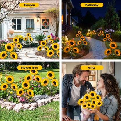 TopZoo 2PCS Solar Lights Outdoor, Three Head LED Sunflower Garden Lights, Waterproof, Auto On/Off Garden Decor Lights for Yard, Pathway, Patio, Porch
