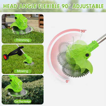 Electric Weed Trimmer,650W Powerful Motor Weed Eaters,Adjustable Length Weed Wackers & Grass Trimmer with Upgraded Wheels,Perfect Lawn Edger for Yard Garden,2 Batteries and 3 Types Blades