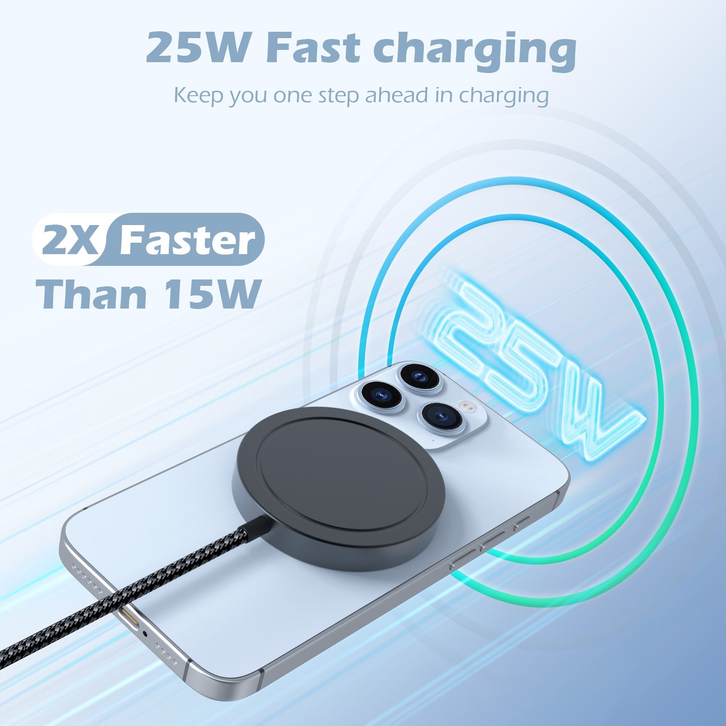 Wireless Charger for iPhone, 25W Phone Charger Compatible with iPhone 17 16 15 13 14 12 Series, Charging Pad Compatible with AirPods 4 3 2, Ideal for Travel Home Office, Black(2 Pack)