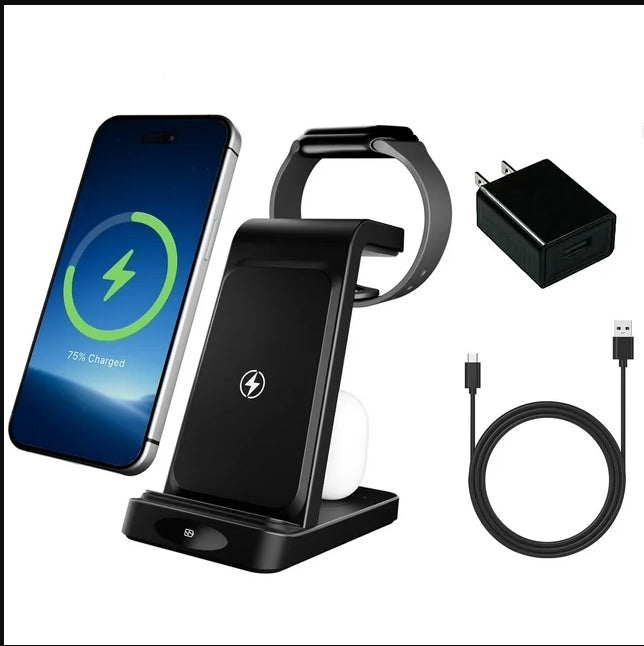 Magnetic Wireless Charger for iPhone Airpods iWatch: 3 in 1 Charging Station for Apple Multiple Devices, Black