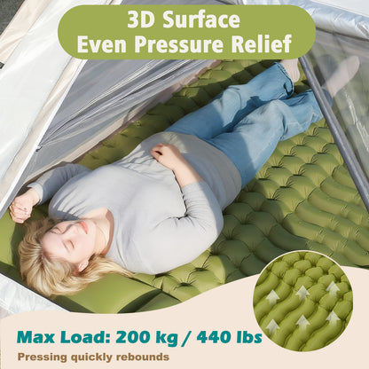 Rican Double Camping Sleeping Pad, Inflatable Double Sleeping Pad, Self Inflating 4" Sleeping Mat with Pillow Built-in Foot Pump, Portable Camping Mat for Backpacking, Hiking, Traveling, Tent