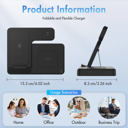 Wireless Charger, Charging station Compatible with iPhone 16 15 14 13 12 11 Pro Max Plus XS XR X 8, for iWatch 9 8 7 6 5 4 3 2 SE, for AirPods 3 2 Pro, 3 in 1 Charging Station, Black, No Adapter