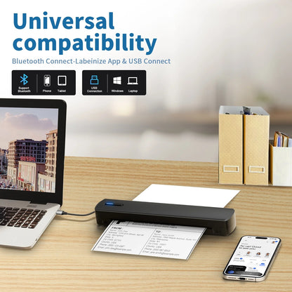 Thermal Printer, A4 Wireless Printer, Bluetooth Printer Compatible with IOS and Android, for Phone and Laptop, Monochrome for Travel, Mobile Office, School, Home, Portable Printer all in one
