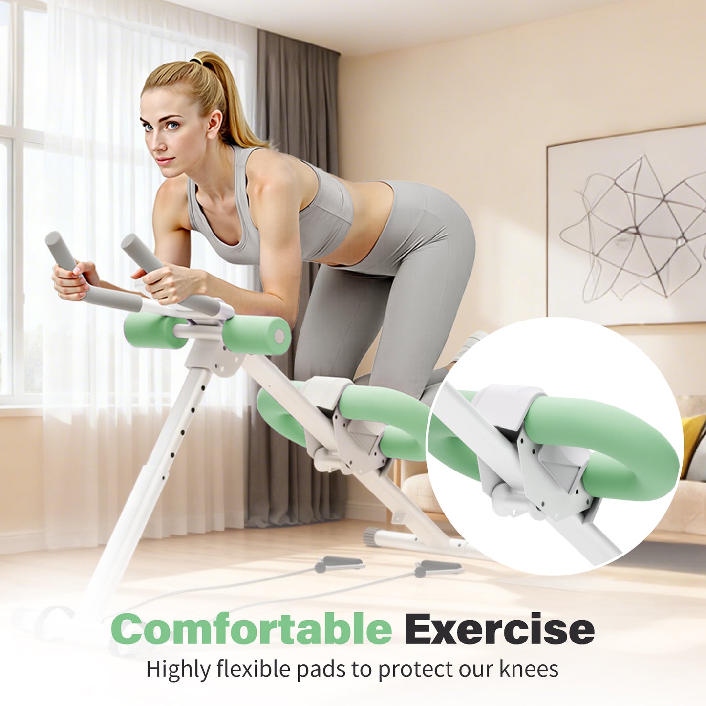 Rican Ab Machine, Foldable Abdominal Exercise Machine, Ab Workout Equipment with LCD Monitor, Abdominal Exercise Workout with Resistance Bands, Green