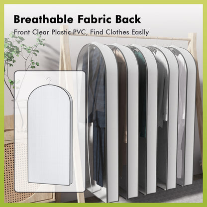 ALSO GO 60" Garment Bags with 4" Gussets, Multifunctional Garment Bags for Hanging Clothes,Waterproof Dress Bag and Suit Bag, Clear Travel Garment Bag for Clothes, Gowns, Coats, Suits, 5 Packs
