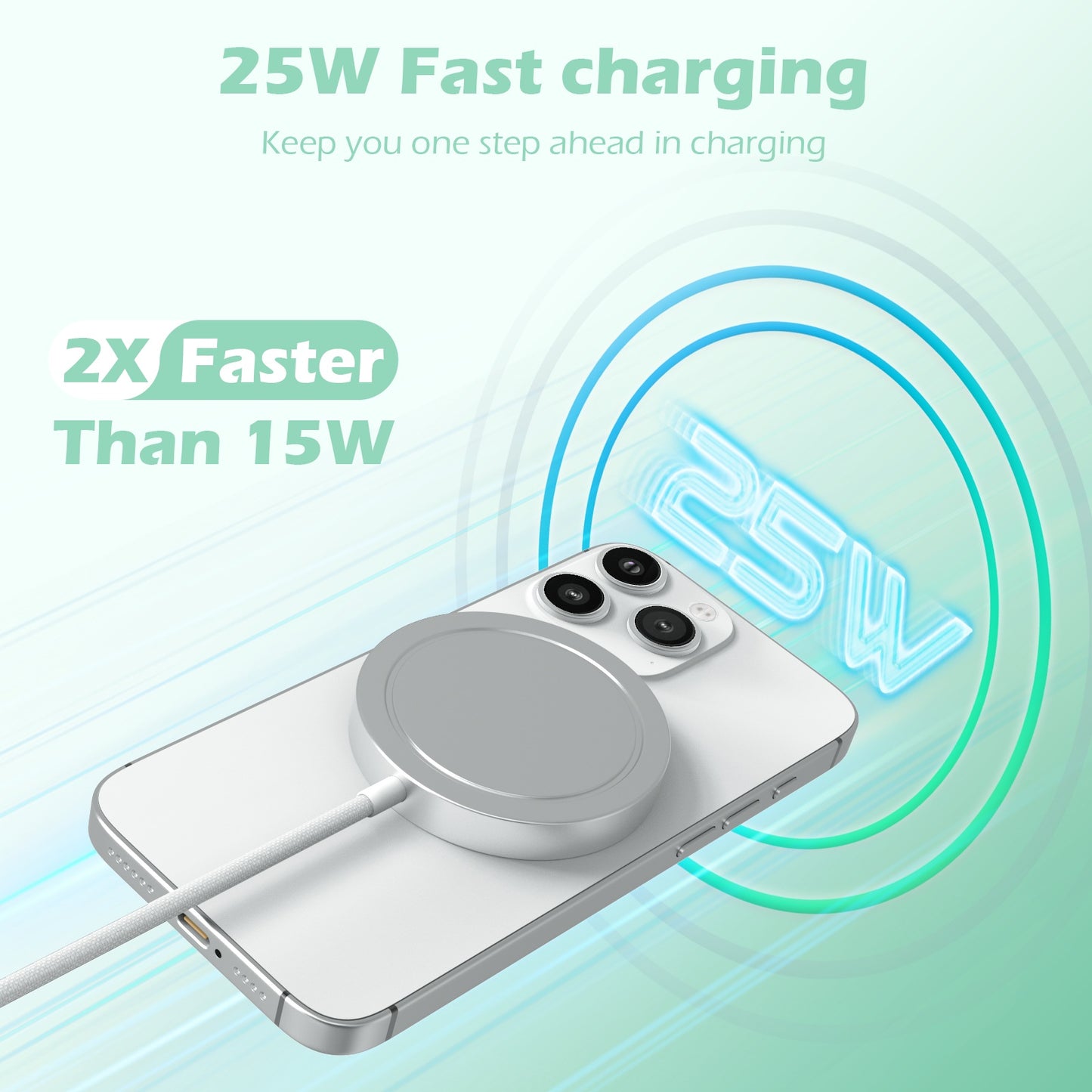 Wireless Charger for iPhone, 25W Phone Charger Compatible with iPhone 17 16 15 13 14 12 Series, Charging Pad Compatible with AirPods 4 3 2, Ideal for Travel Home Office, White(1 Pack)
