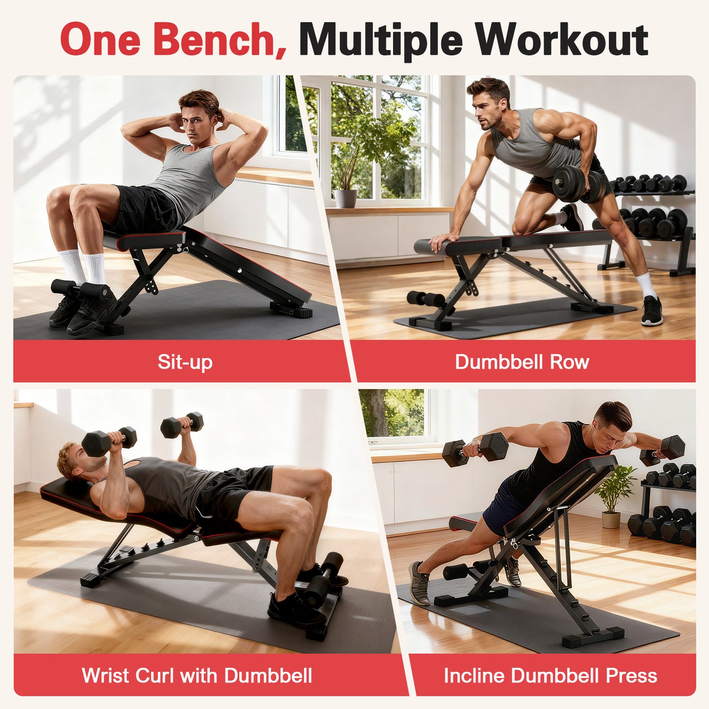 BAOKALER Weight Bench, Foldable Workout Bench for Home Gym, 660 LBS Weight Capacity, 72 Adjustable Training Angles & Incline Bench Press for Full-Body Training