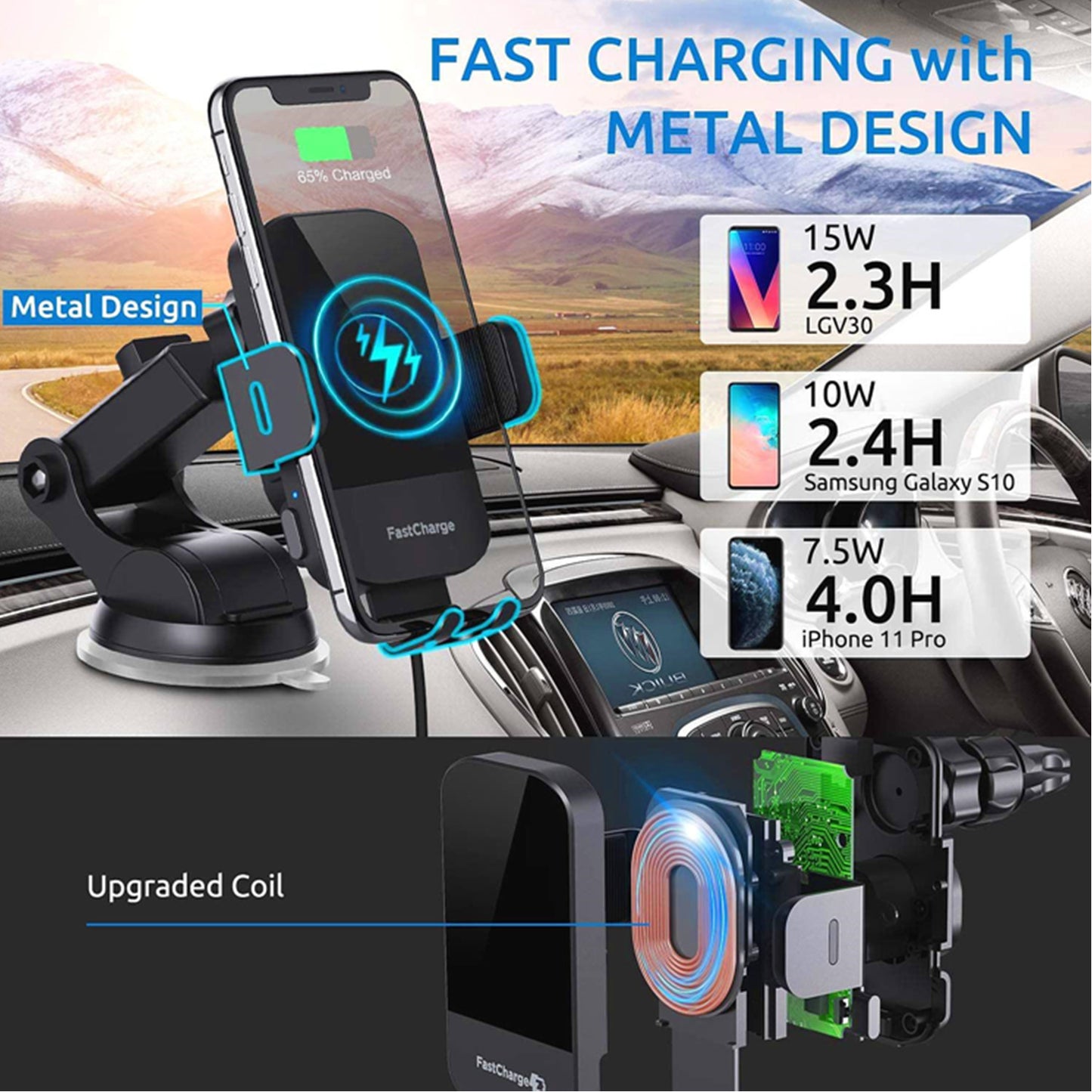 Wireless Car Charger,15W Fast Charging Auto Clamping Car Phone Holder Charger,Phone Holders for Car Mount Compatible for iPhone 17 16 15 14 13 12 11 Mini Pro Max XR,Samsung Galaxy,Black
