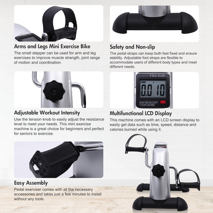 Under Desk Bike Pedal Exerciser Mini Exercise Bike, Portable Foot Cycle Arm & Leg Peddler Machine with LCD Screen Displays