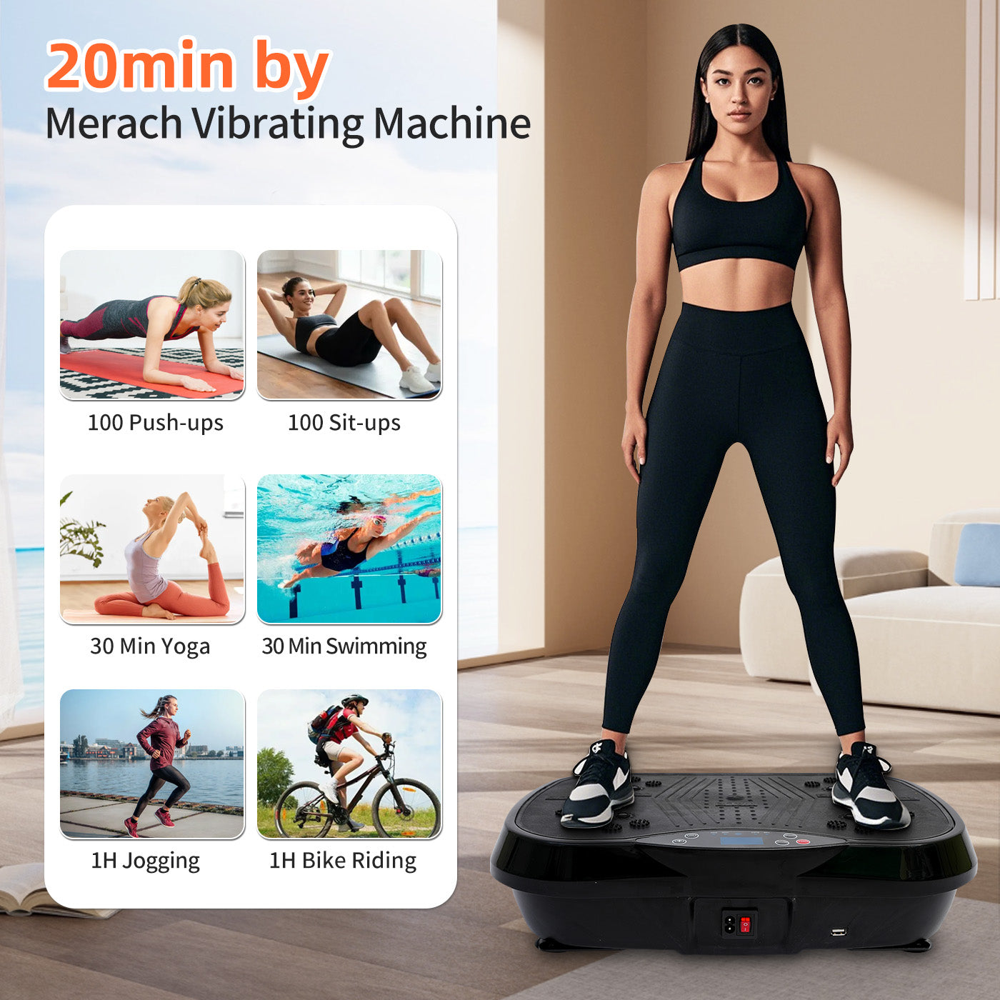 RICAN Vibration Plate Exercise Machine, Full Body Workout Platform with Loop Bands & Remote Control for Home Fitness, Weight Loss & Muscle Toning, Vibrating Stand Shake Board, Black