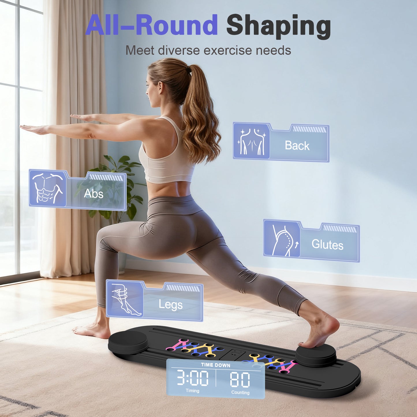 RICAN Foldable Pilates Board, Pilates Reformer Set, 15-in-1 Multifunctional Abdominal Board, Adjustable Push-Up Handles, Full Body Workout Equipment for Home, Black