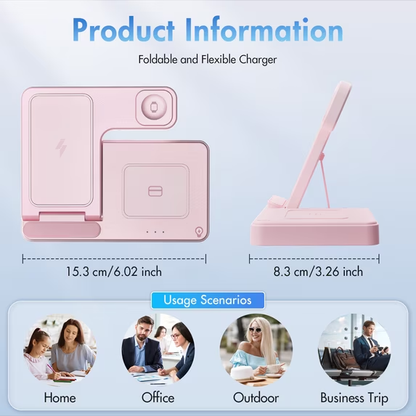 Wireless Charger, Charging station Compatible with iPhone 16 15 14 13 12 11 Pro Max Plus XS XR X 8, for iWatch 9 8 7 6 5 4 3 2 SE, for AirPods 3 2 Pro, 3 in 1 Charging Station, Pink, No Adapter