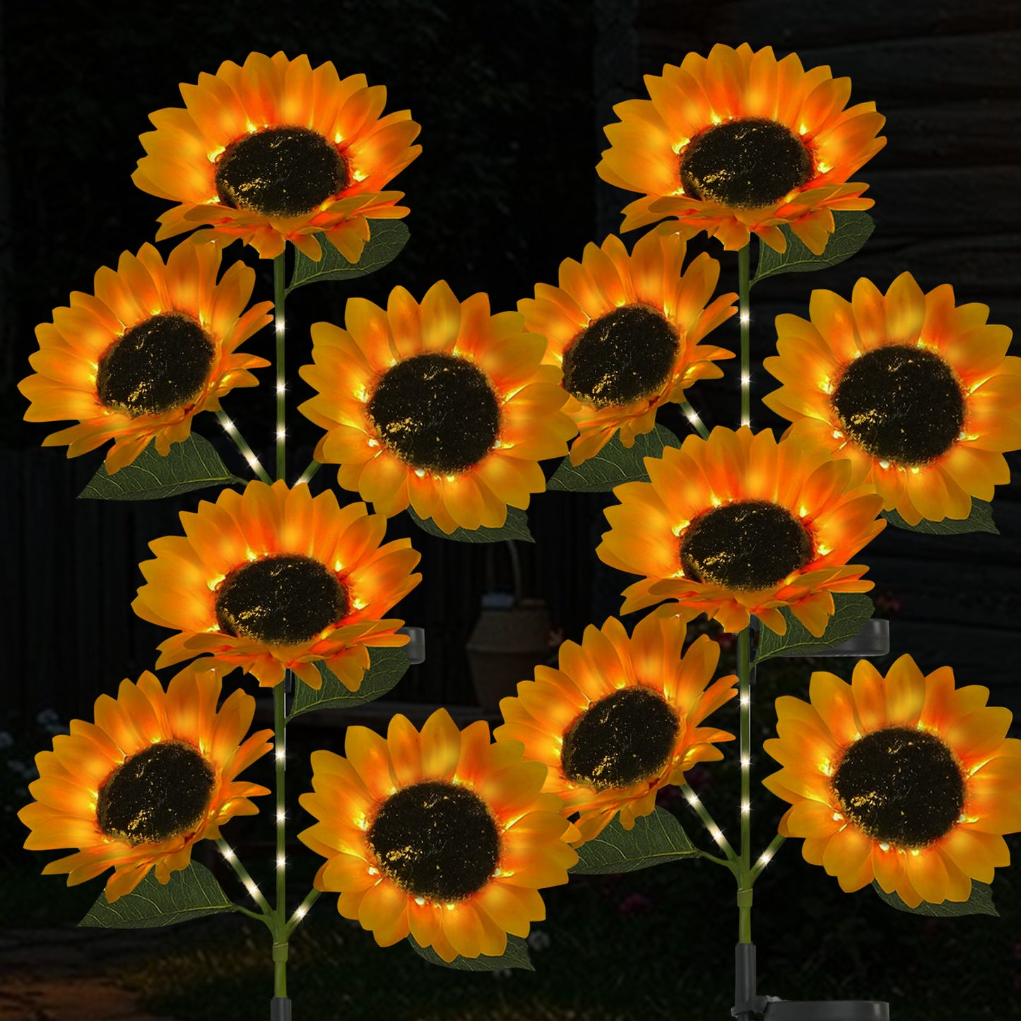 TopZoo Solar Lights Outdoor Garden Decor, 4PCS Solar Garden Stake Lights with 9 Sunflower Lights, Waterproof for Back Yard, Flower Bed, Pathway, Patio, Porch Decoration