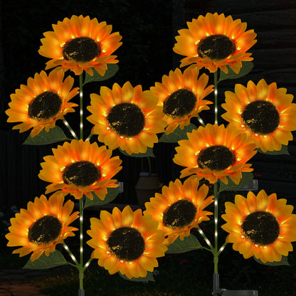 TopZoo Solar Sunflower Garden Lights, 4PCS Three Head with 12 Sunflower Lights, IP65 Waterproof LED Garden Stake Lights for Yard, Patio Decor, Gifts